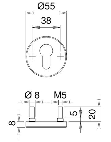 Bild Schlüsselrosettenpaar Riva 1056 rund,PZ, 8mm,TS 38-58,ER - edi-1