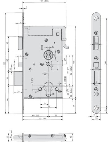 Bild Panik-Einsteckschloss 809M12A PZ72/9,D60,F24x235,chr.,DL - effeff-1