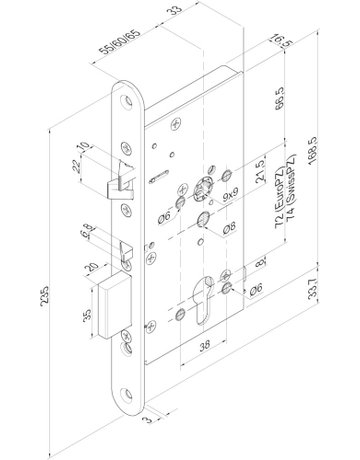 Bild PA-Einsteckschloss 309X PZW72/9,D55,F24x235rd,chrom - effeff-1