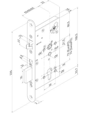 Bild Einsteckschloss 709X PZW 72/9,D65,F24x235rd,chr.,Panikausführung E - effeff-1