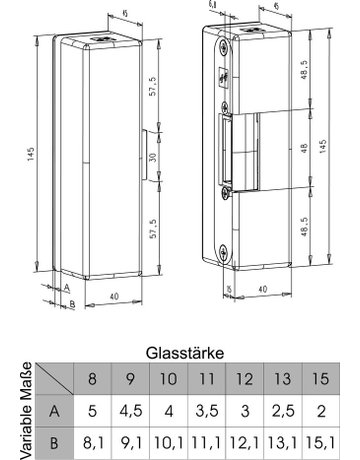 Bild Türrahmen -Glastüröffner, mit Gehäuse 9334URVGL, 12,24V DC, DIN Links-Rechts - effeff-1