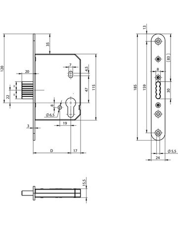 Bild Riegelschloss OneSystem N1003 PZ,D65,F20x185,ER - effeff-1