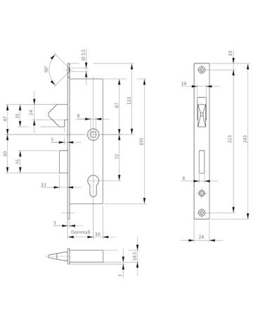 Bild Schiebetürschloss 1205H PZ72/8,D35,F24x243ktg,ER-1