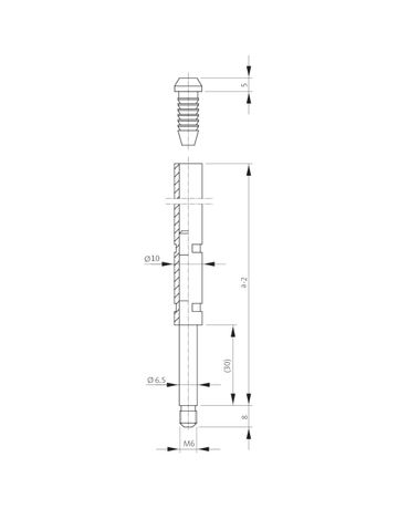 Bild Treibriegelstange B 9006 mit Gleitstopfen,Ø10x1.500mm,vz,M6-1