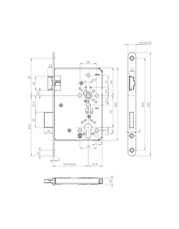 Bild Einsteckschloss B-05150 PZW72/8,D55,F20x235rd,ER,DR - BKS-1