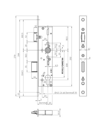 Bild PA-Einsteckschloss B-18200 PZ92/9,D45,F24x270ktg,ER,PAF-B,DL ausw.-1