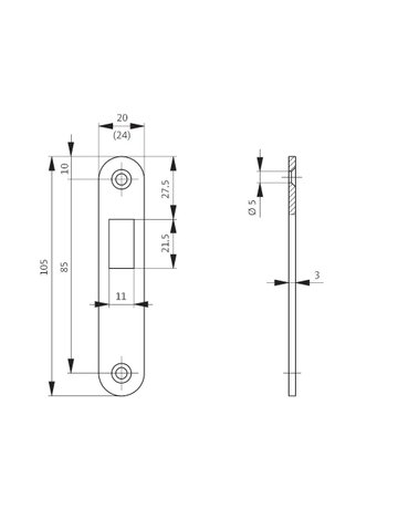 Bild Flachschließblech S413 für Zirkelriegel 20x105x3 ktg,nickelsilber - BKS-1