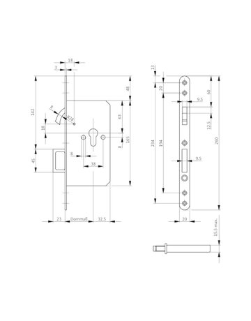 Bild Schiebetürschloss 0353 BB,D55,F20x235rd,ER - BKS-1