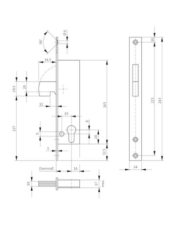 Bild Schiebetürschloss 1205SRH PZ,D35,F24x243ktg,FD,ER - BKS-1