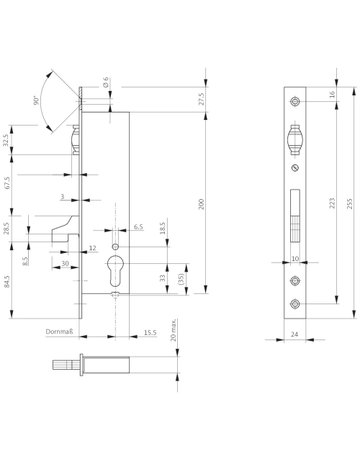 Bild Pendeltürschloss 1426 PZ, D40,F24x255ktg,NiSi - BKS-1