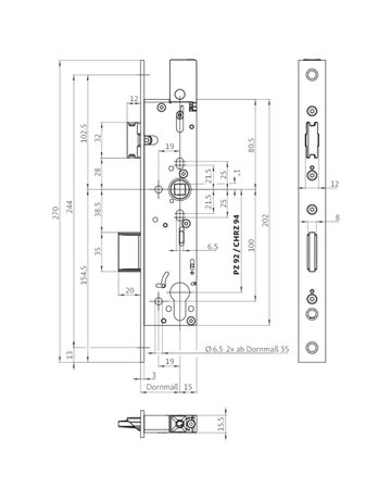 Bild FH Einsteckschloss B-18380 PZW92/9,D55,F24x320rd,ER - BKS-1