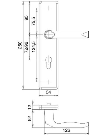 Bild SI-Drückergrt. Lana 8756/9203 LS eck,12mm,ES0/PZ 92/10,F2,TS65-75 - edi-1