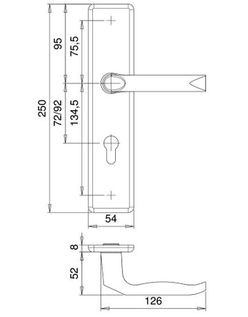 Bild SI-Drückergrt. Lana 8756/9203 LS eck,12mm,ES0/PZ 92/10,F2,TS65-75 - edi-2