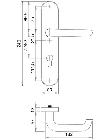 Bild SI-Drückergrt. Rombus 8642/9203 LS oval ,12mm,ES1/PZ 92/10,F1,TS65-75 - edi-1
