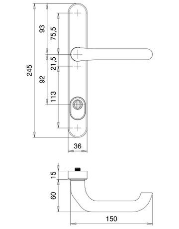 Bild Rahmen-SI-Drückergrt. Kronos 1300/0045 LS oval ,15mm,ZA/PZ 92/8,F9 - edi-2