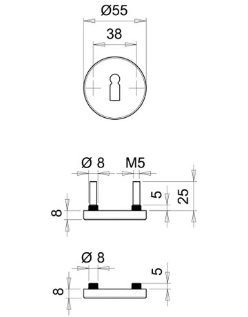 Bild FH Schlüsselrosettenpaar 1055 rund,BB,8mm,TS 40-65,F1 - edi-1