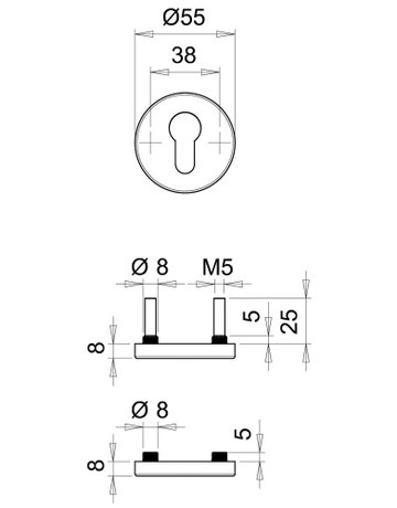 Bild FH Schlüsselrosettenpaar 1056 rund,PZ,8mm,TS 40-65,F1 - edi-1