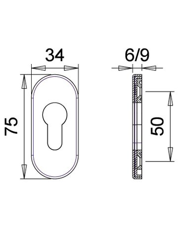 Bild Schlüsselrosette Ares 0811 innen,oval o. Nr. ,PZ, 9mm,ER - edi-1