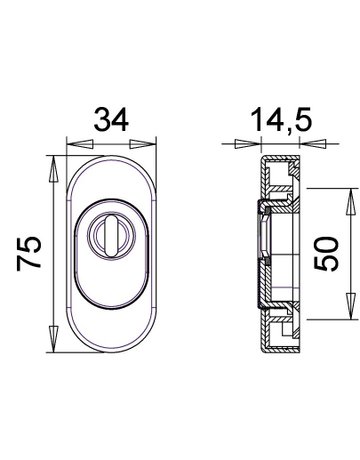 Bild Schutzrosette Ares 0815 oval ,14,5mm,ZA/PZ,ER matt - edi-1