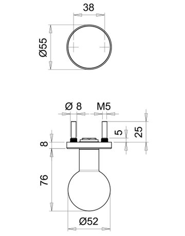 Bild Knopf K5 fest auf Rosette 1052/5020 rund Edelstahl ohne Nocken mit M12 Gew. - edi-2