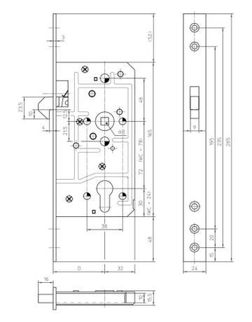 Bild ST-Einsteckschloss 1631, PZ,8/72,D55,24k t,DL/DR si - KFV-1