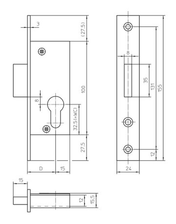 Bild PT-Einsteckriegelschloss 48 PZ,D35,DL/DR hell verz - KFV-1