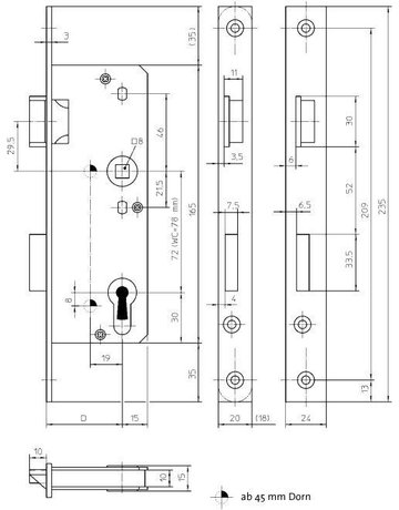 Bild GLT-Einsteckschloss, PZ,E72,VK8,D45,20kt ,DL - KFV-1