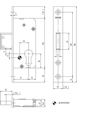 Bild PT-Einsteckriegelschloss, 60-PZ,D30,24kt ,DL/DR Edel - KFV-1