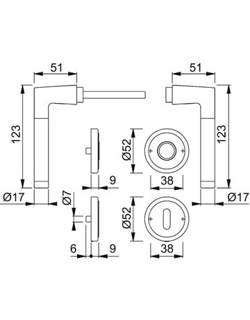 Bild Garnitur RosetteM1950/15K V/15KVS-R/L F4 9/F69 8 OB - HOPPE-1