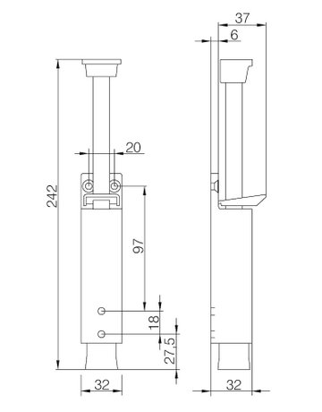 Bild Türfeststeller 3836 bis 90mm Hub,silber lackiert - DENI-1