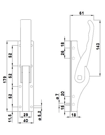 Bild Tortreibriegel 13 mm Stahl verzinkt - DENI-1