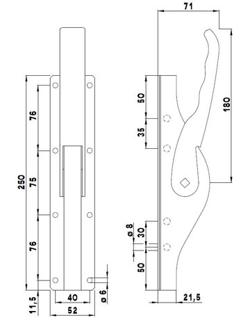 Bild Tortreibriegel 16 mm Stahl verzinkt - DENI-1