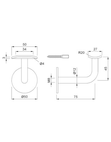 Bild KWS 4570 Handlaufstütze St. silbern für 75 mm WandabSt.-1