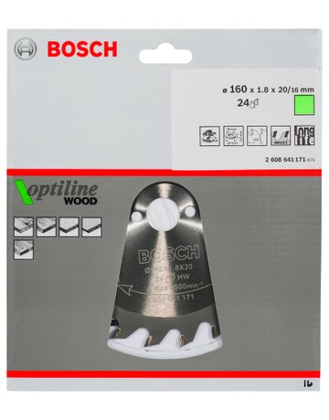 Bild HM-Kreissägeblatt 160x1,8/1,2x20 24Z WZ Bos VE à 1 Stück Optiline Wood BOSCH-1