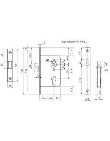 Bild Schiebetürschloss 55mm PZ mit Bl.u.Hakenfa lle - Neutral-1