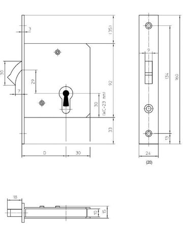 Bild ST-Einsteckschloss 1620, PZ,24x160kt,DL/ DR altsilb - KFV-1