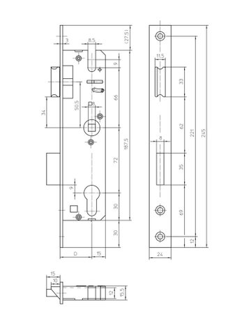 Bild PT-Einsteckschloss, PZ,E72,VK8,D30,24kt, DL/DR - KFV-1