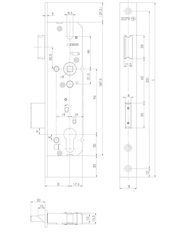 Bild PT-Einsteckschloss, PZ,E92,VK10D30,16kt, DL/DR - KFV-1