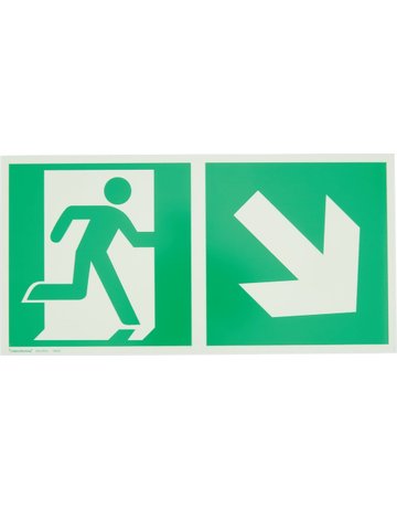 Bild Fluchtwegschild Alu B300xH150 mm Notausgang links mit Pfeil rechts abwärts langn - n.a.-0
