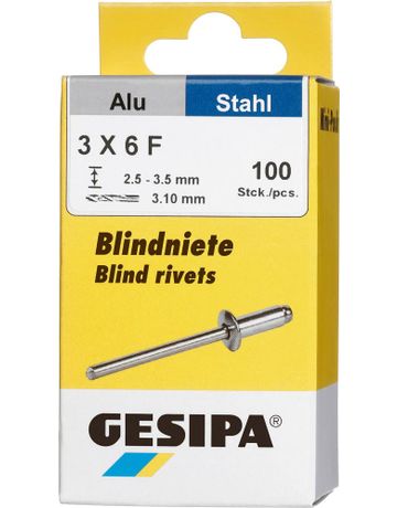 Blindniet Alu/Stahl Flachrundkopf Mini-Pack 3x6mm a 100Stück GESIPA