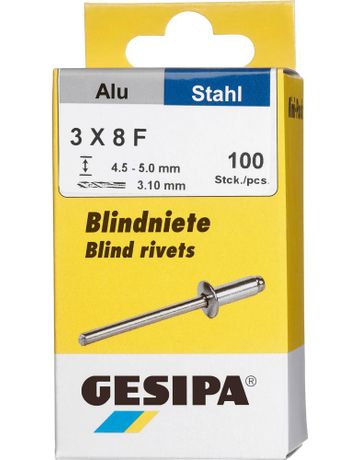 Blindniet Alu/Stahl Flachrundkopf Mini-Pack 3x8mm a 100Stück GESIPA