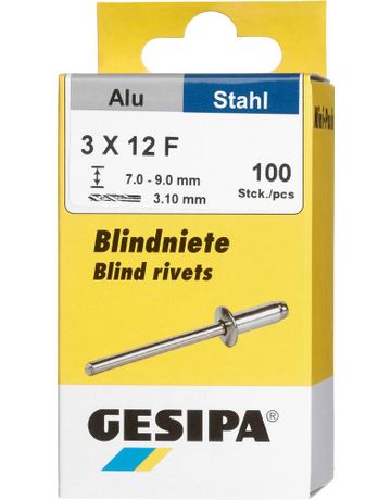 Blindniet Alu/Stahl Flachrundkopf Mini-Pack 3x12mm a 100Stück GESIPA