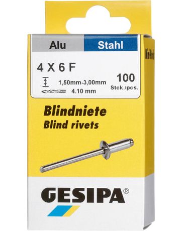 Blindniet Alu/Stahl Flachrundkopf Mini-Pack 4x6mm a 100Stück GESIPA