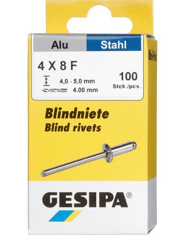 Blindniet Alu/Stahl Flachrundkopf Mini-Pack 4x8mm a 100Stück GESIPA