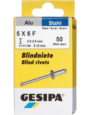 Blindniet Alu/Stahl Flachrundkopf Mini-Pack 5x6mm a 50Stück GESIPA