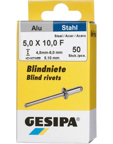 Blindniet Alu/Stahl Flachrundkopf Mini-Pack 5x10mm a 50Stück GESIPA