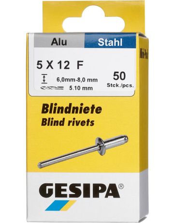 Blindniet Alu/Stahl Flachrundkopf Mini-Pack 5x12mm a 50Stück GESIPA