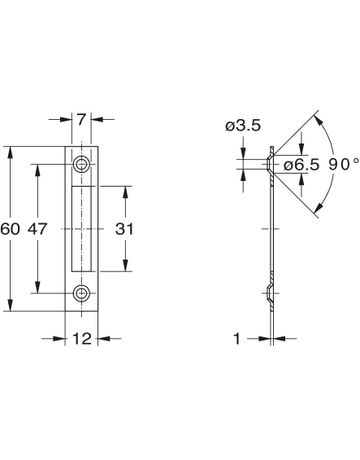 Bild Schließblech zu Möbel -Schloss vermess. 60 X 12 mm (normal) 2556-1