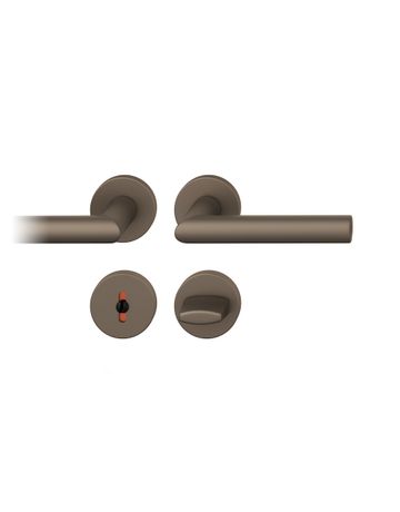 FSB Drückergarnitur 12 1076, Rosette, rund, WC Schauscheibe/Schlitzkopf, Vierkant 8mm, Riegel-Vierkant 8mm, DIN Links-Rechts, TS 39 - 58mm, mit Stütznocken, braun, mittelbronzefarben gestrahlt