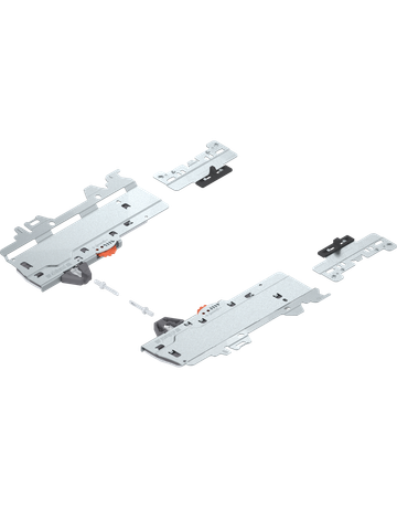 Set (TIP-ON BLUMOTION Einheit + Mitnehmer + Adapter), für MERIVOBOX, Typ S1, NL=270-300 mm, Gesamtgewicht des Auszugs=10-20 kg, links/rechts, R7035 lichtgrau